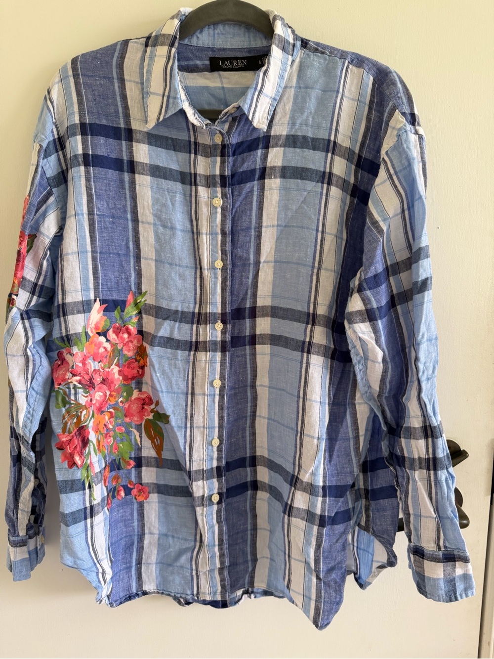 Ralph Lauren black label plaid floral button up shirt linen